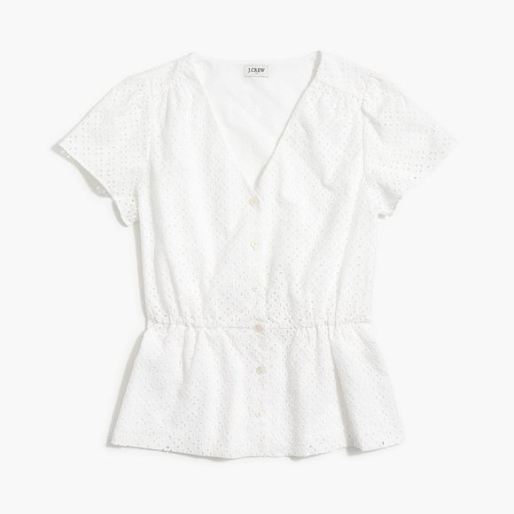 J. Crew Tops Jcrew White Eyelet Lined Peplum Top Poshmark